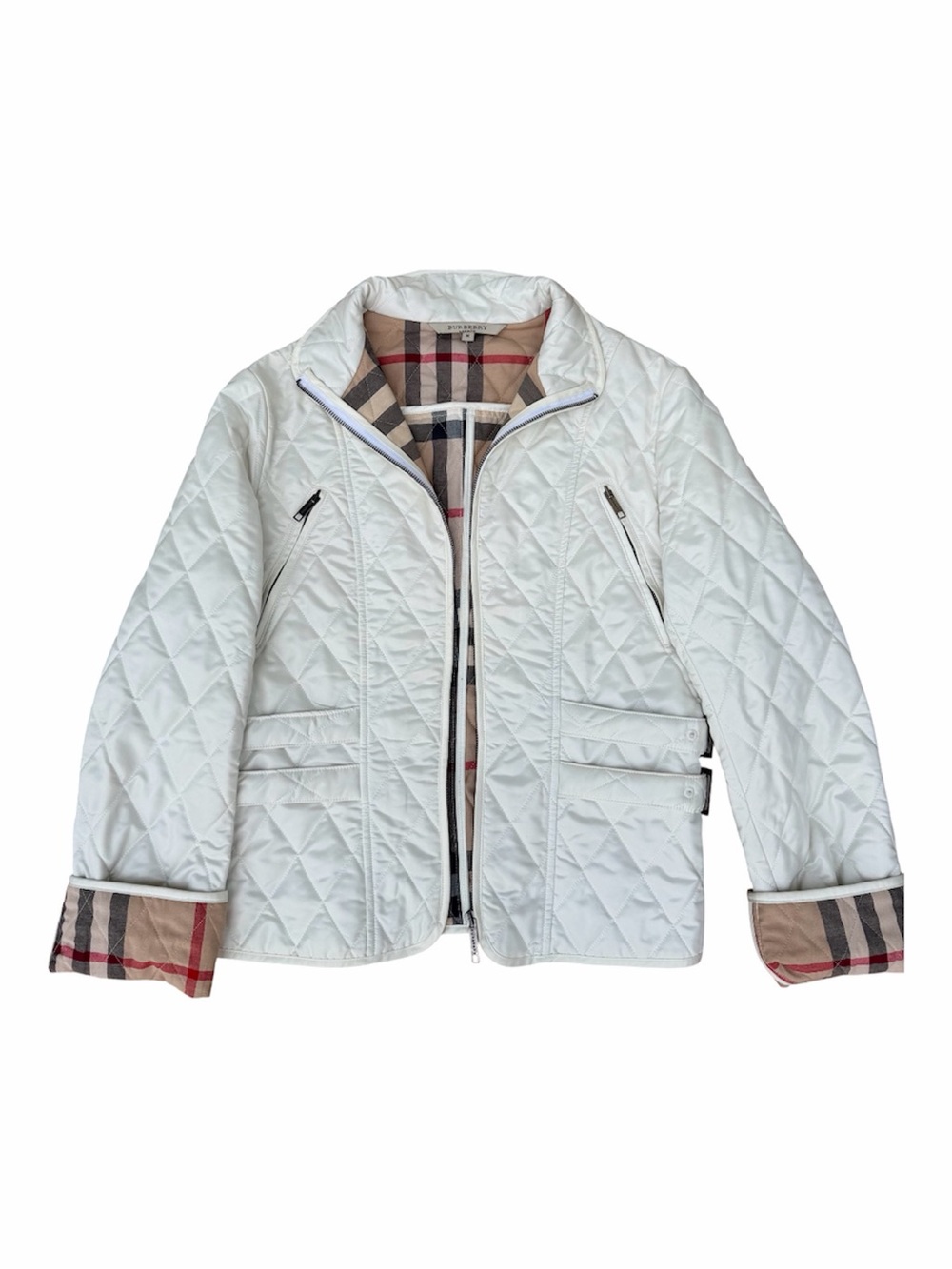 Quilted Jacket Nova Check Lined Cream Off White Women’s M Small Fit